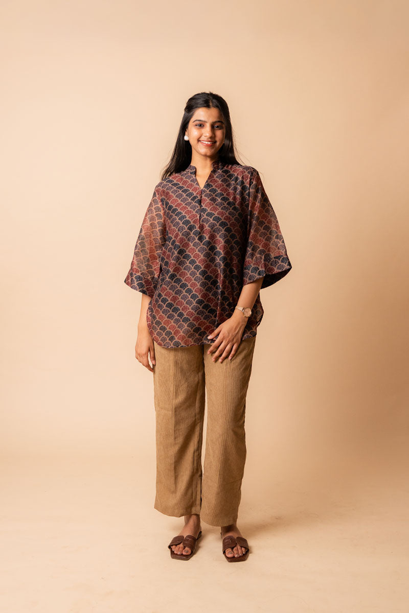 Brown Ajrakh Chanderi Cotton Top