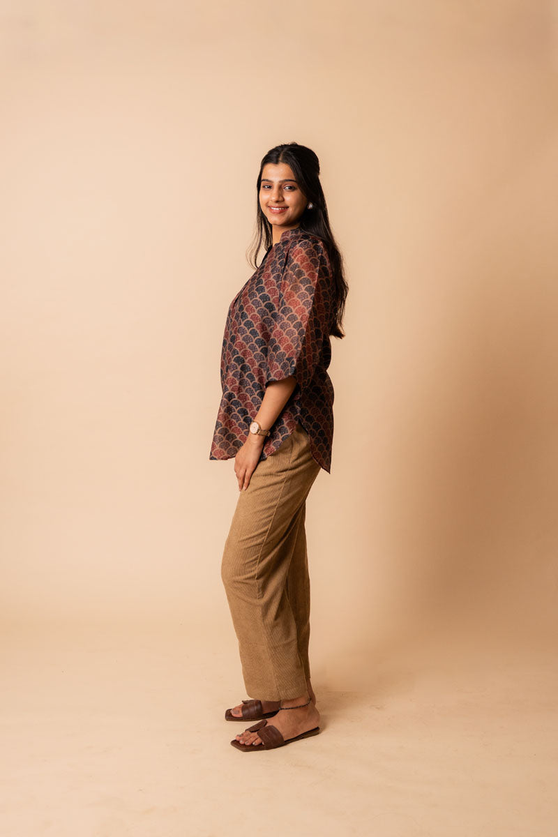 Brown Ajrakh Chanderi Cotton Top