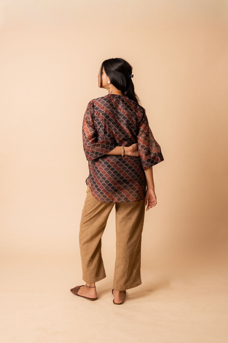 Brown Ajrakh Chanderi Cotton Top
