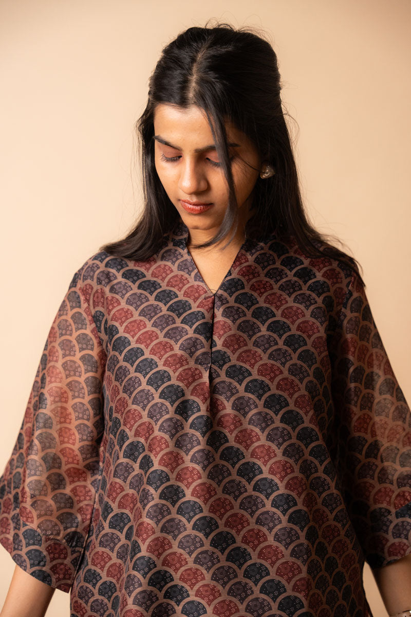 Brown Ajrakh Chanderi Cotton Top