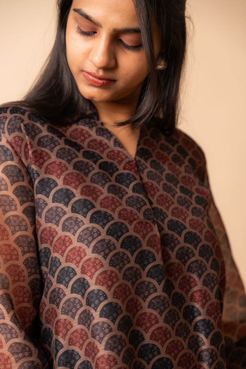 Brown Ajrakh Chanderi Cotton Top