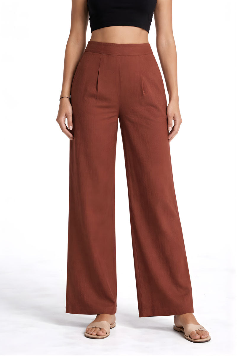 Brown Wide Leg Linen Pant women's wide-leg pants in linen in a wide fit