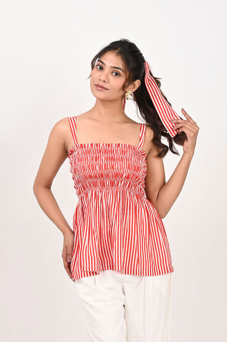 side profile of Candy Veil Smocked Top for office and workwear, women's tunic