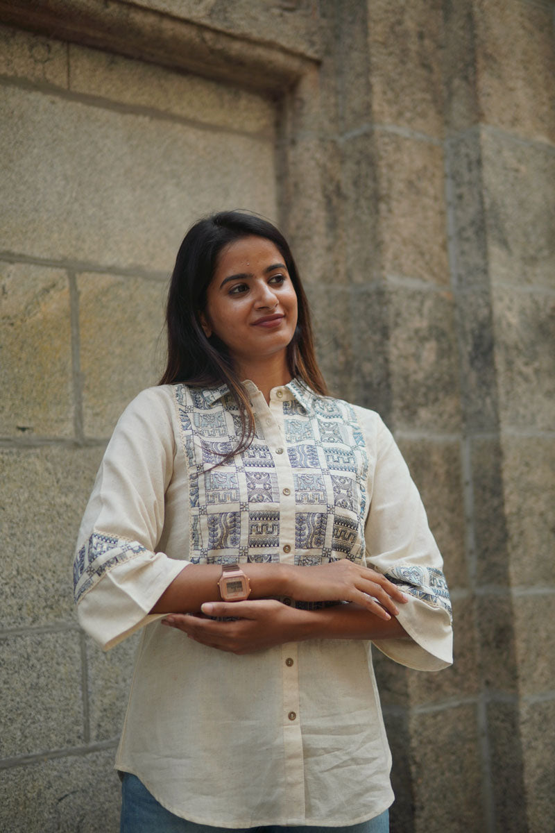 Flex Blue Embroidered Top