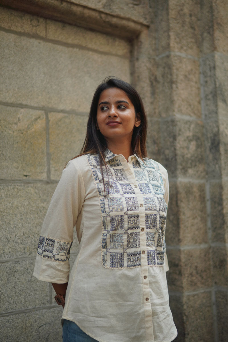 Flex Blue Embroidered Top