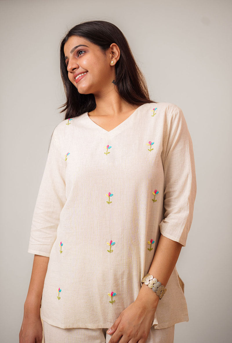 Flex Floral Embroidered Top