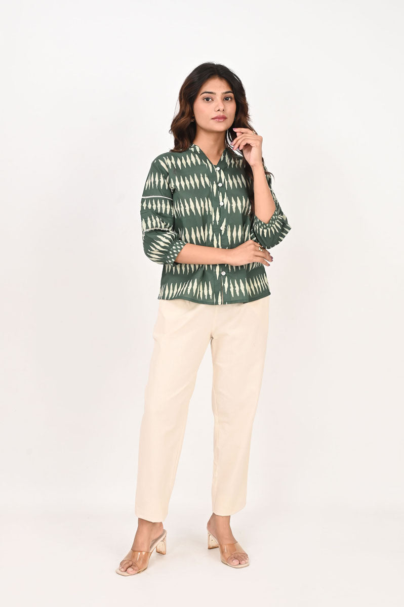 Green Geometric Lace Shirt