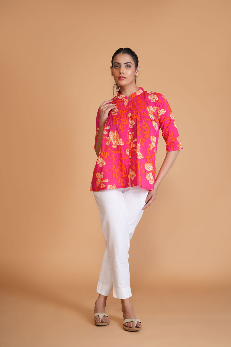 Hot Pink Floral A-Line Top