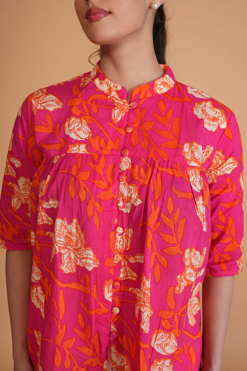 Hot Pink Floral A-Line Top
