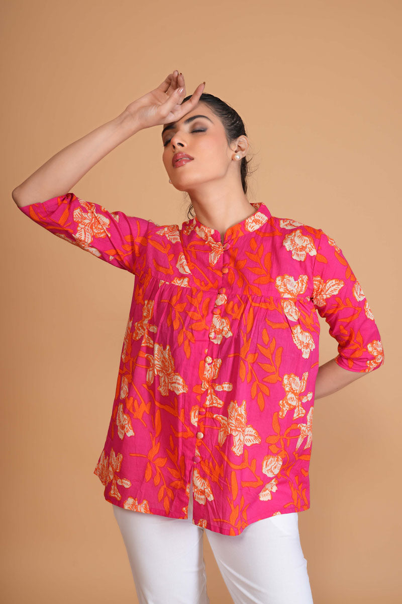 Hot Pink Floral A-Line Top
