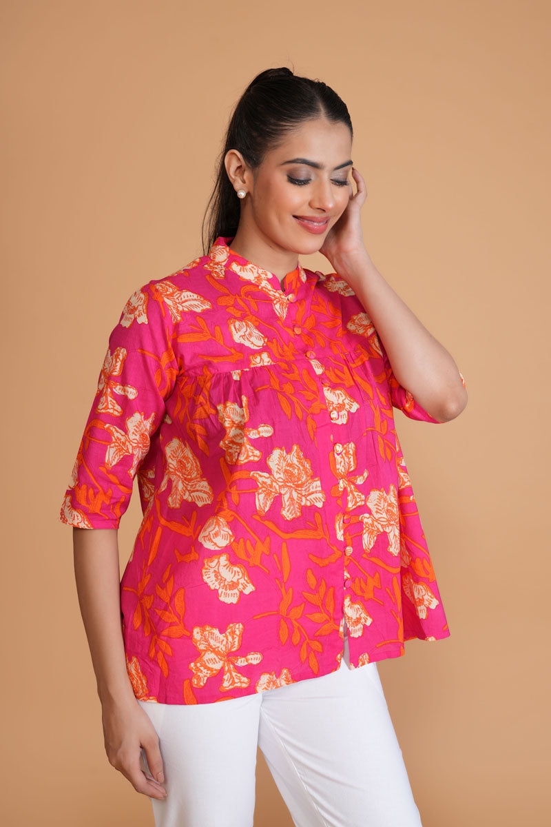 Hot Pink Floral A-Line Top