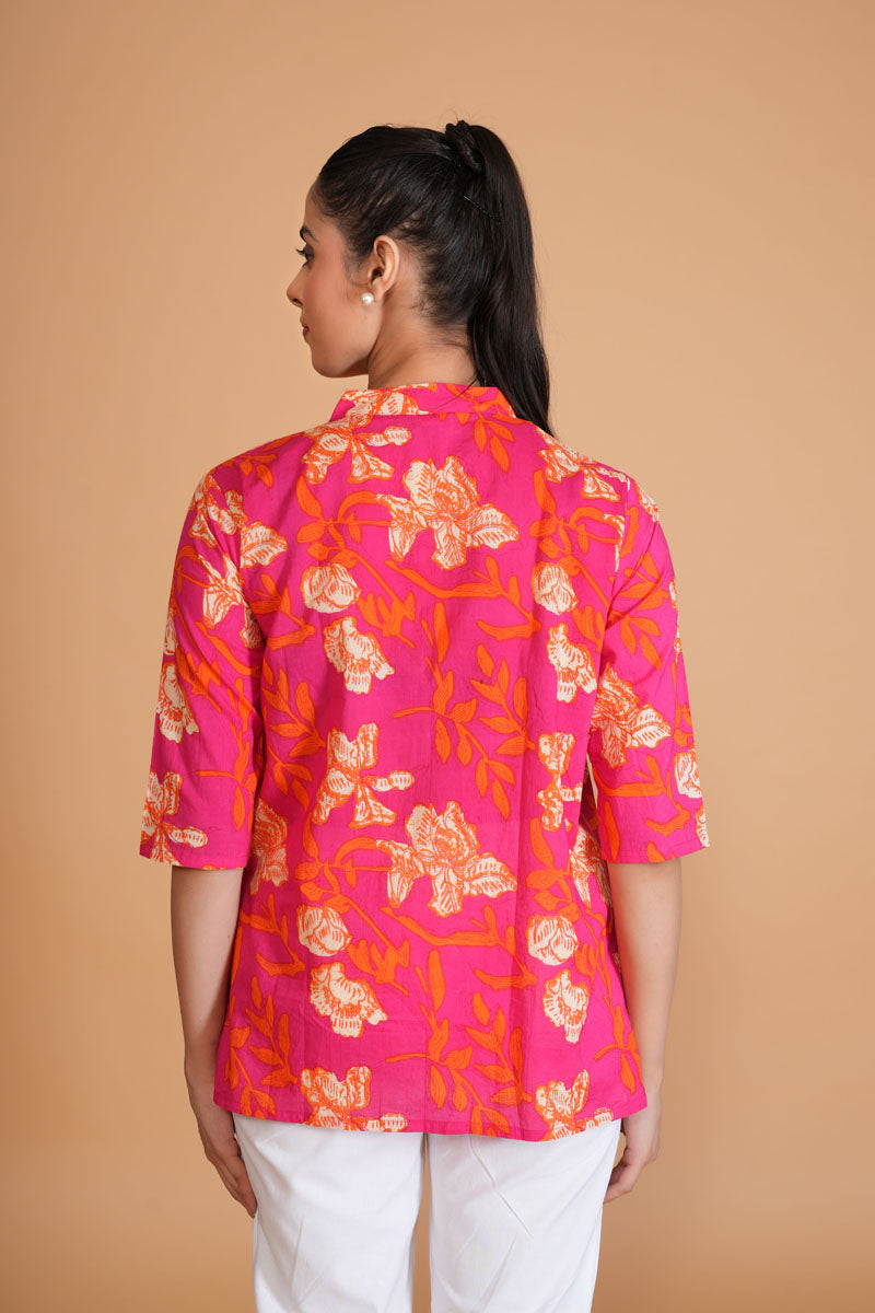 Hot Pink Floral A-Line Top