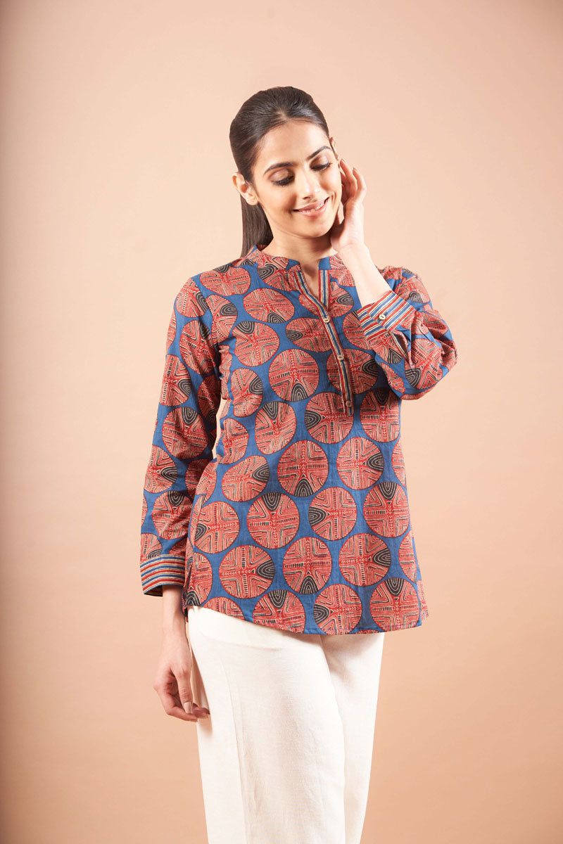 Indigo Ajrak Straight Top