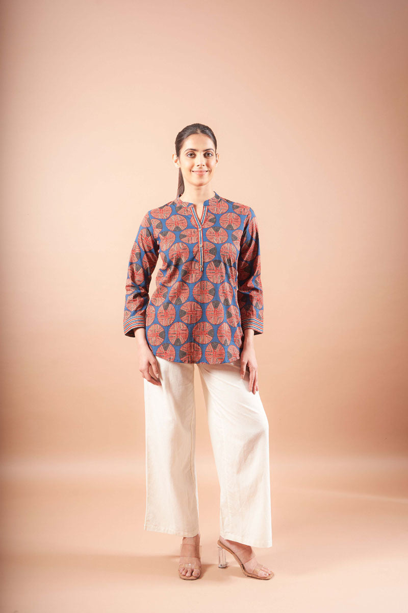 Indigo Ajrak Straight Top