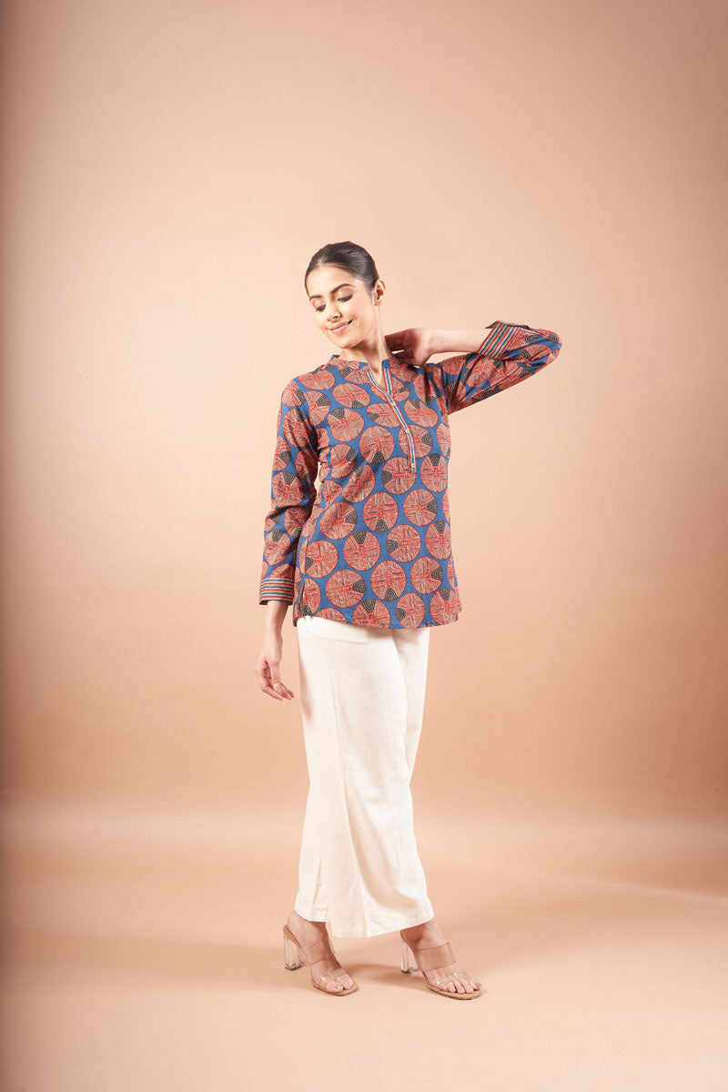Indigo Ajrak Straight Top