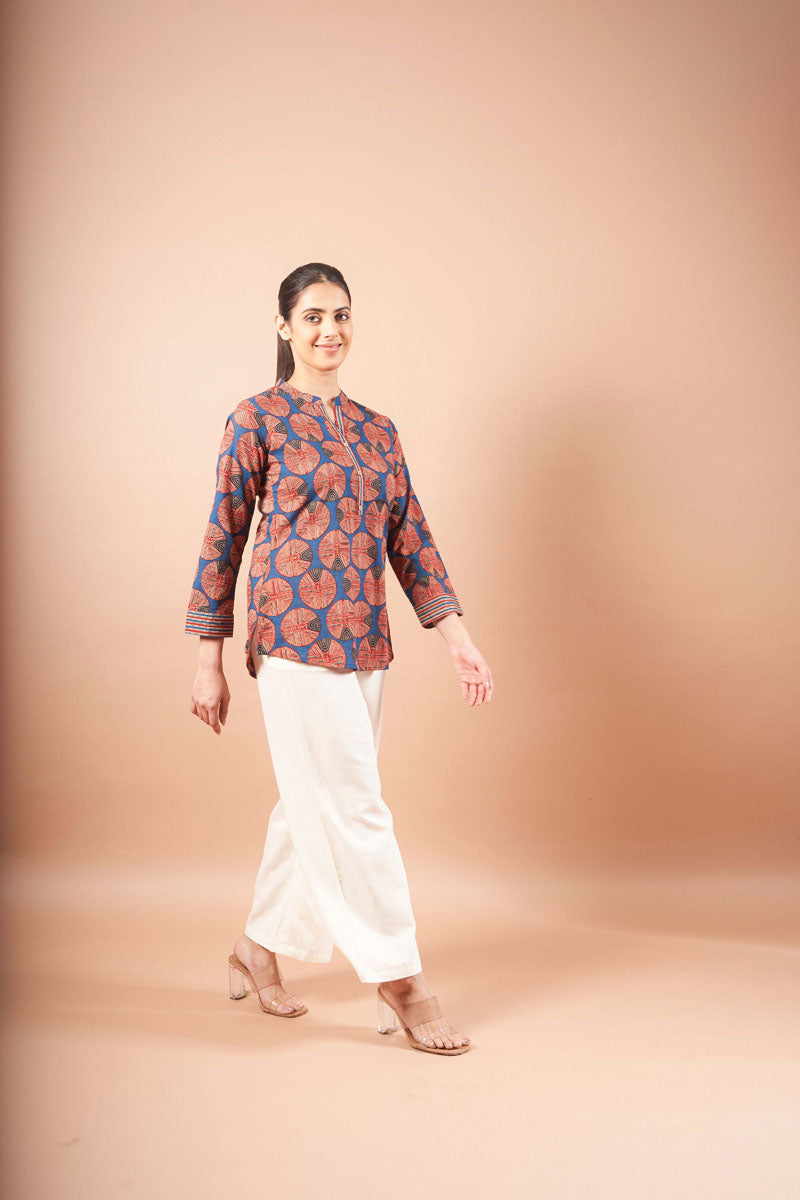 Indigo Ajrak Straight Top