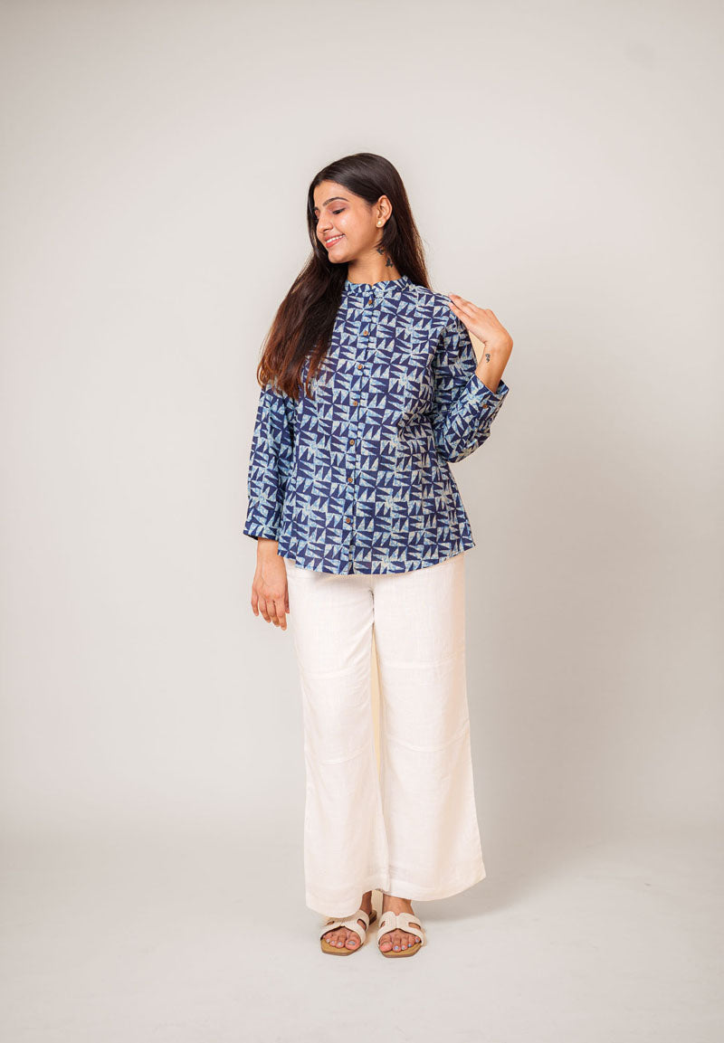 Indigo Printed Cotton Shirt