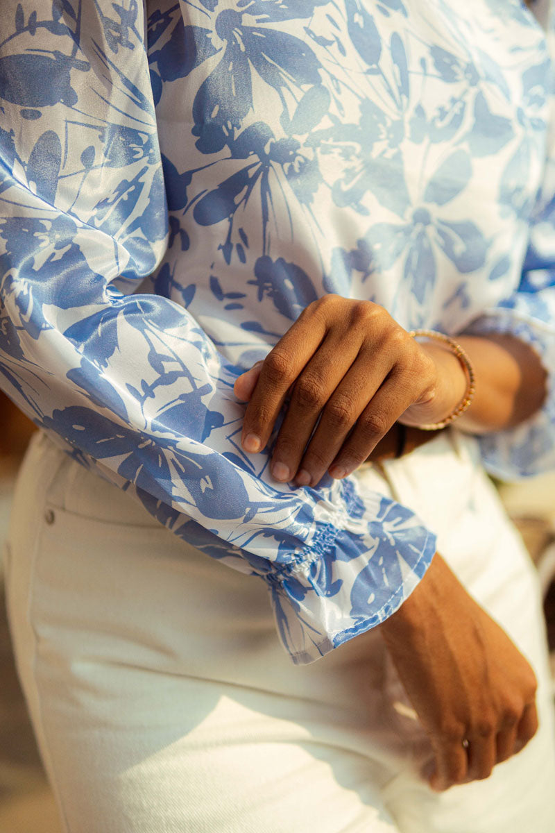 White Blue Satin Shirt