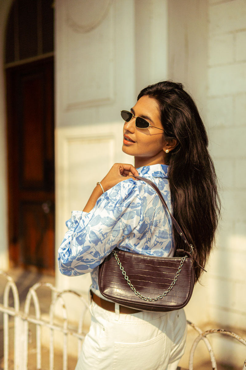 White Blue Satin Shirt