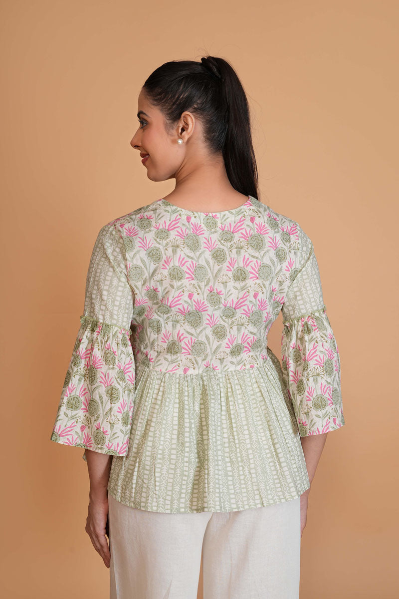 Mint Green Floral Alia Cut Top