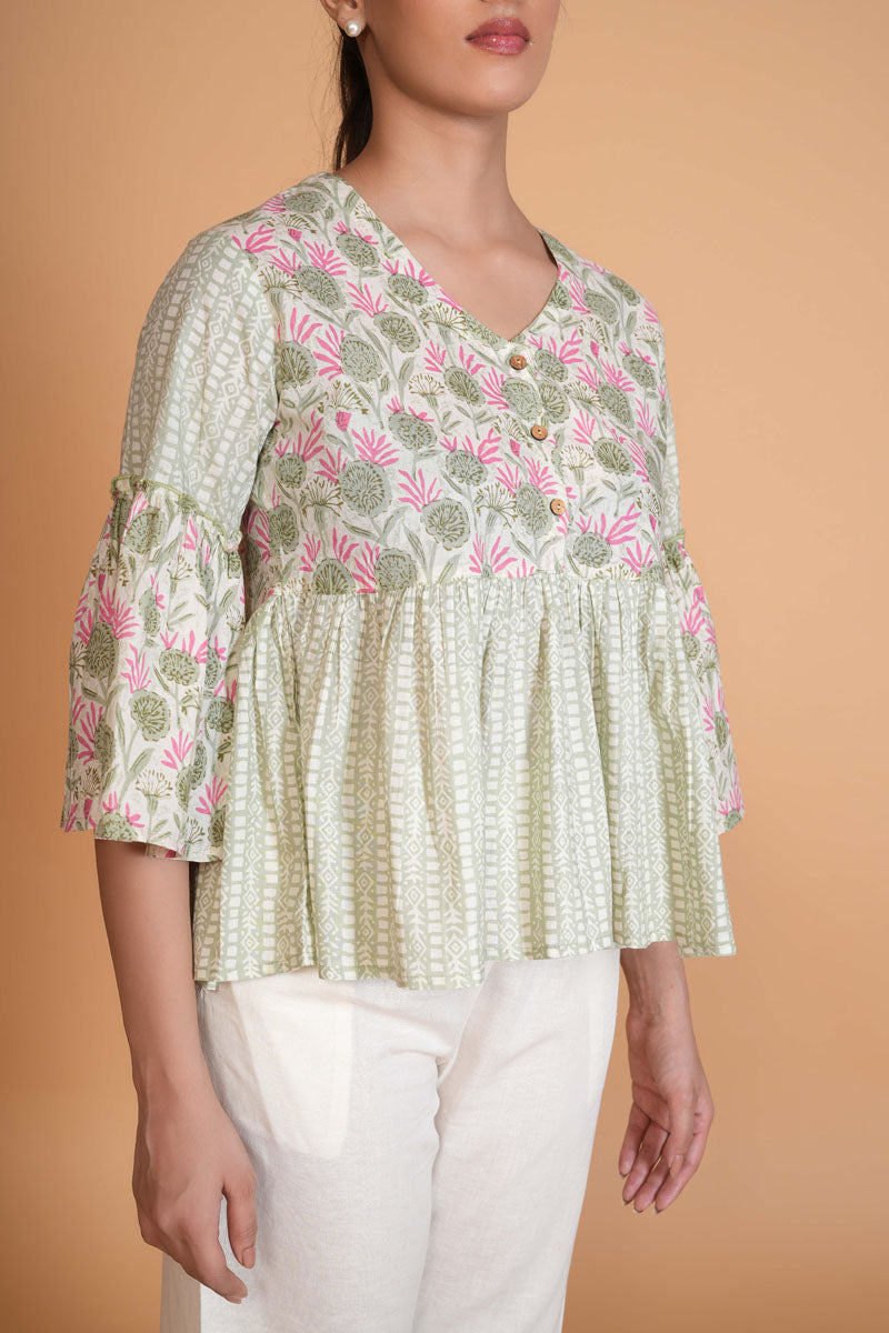 Mint Green Floral Alia Cut Top