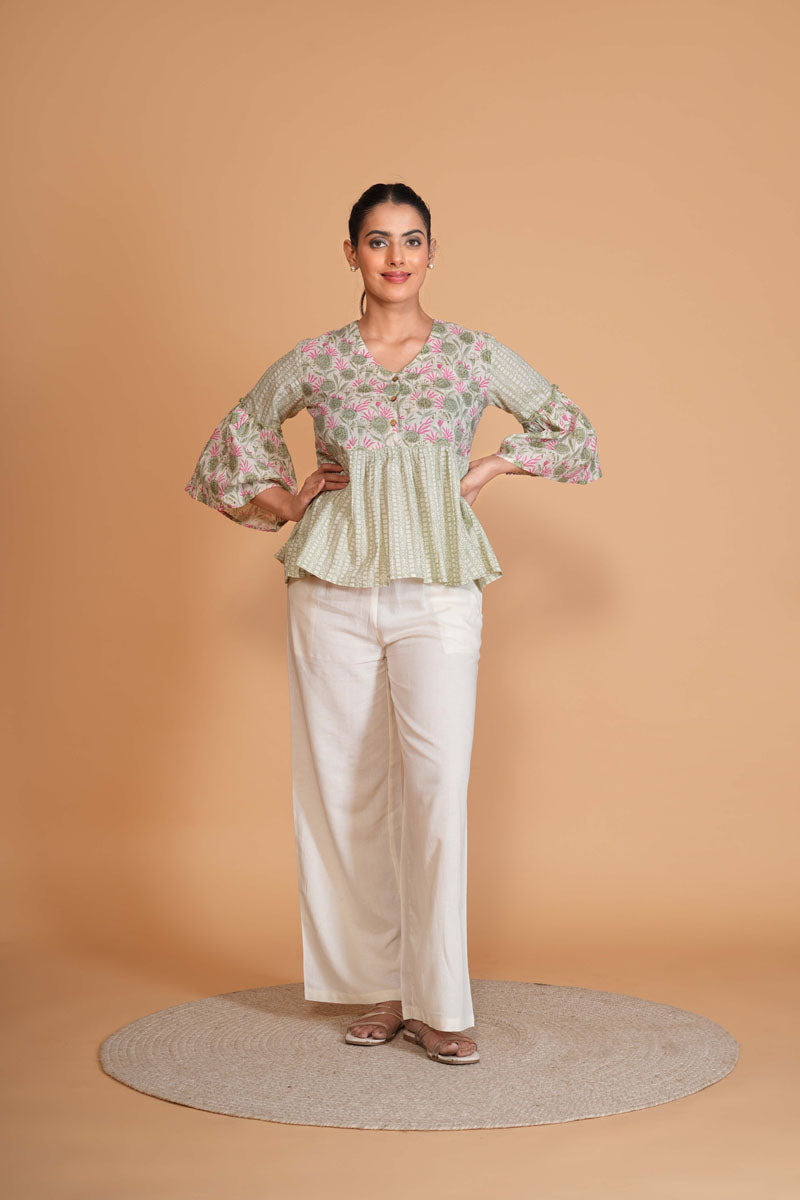 Mint Green Floral Alia Cut Top
