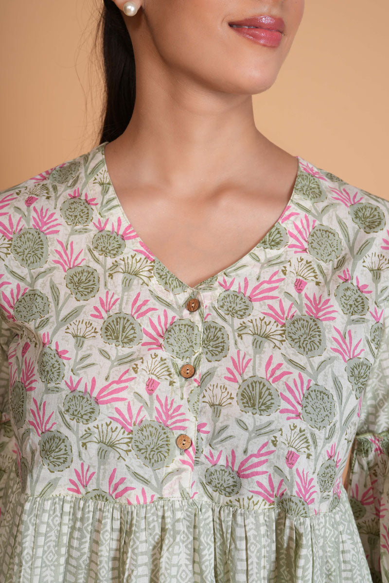 Mint Green Floral Alia Cut Top