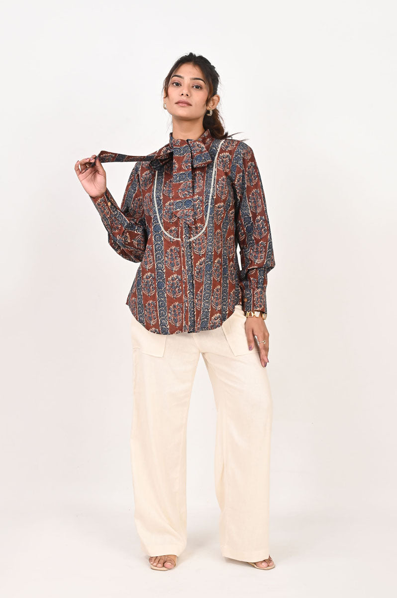 Maroon Printed Neck Tie Shirt