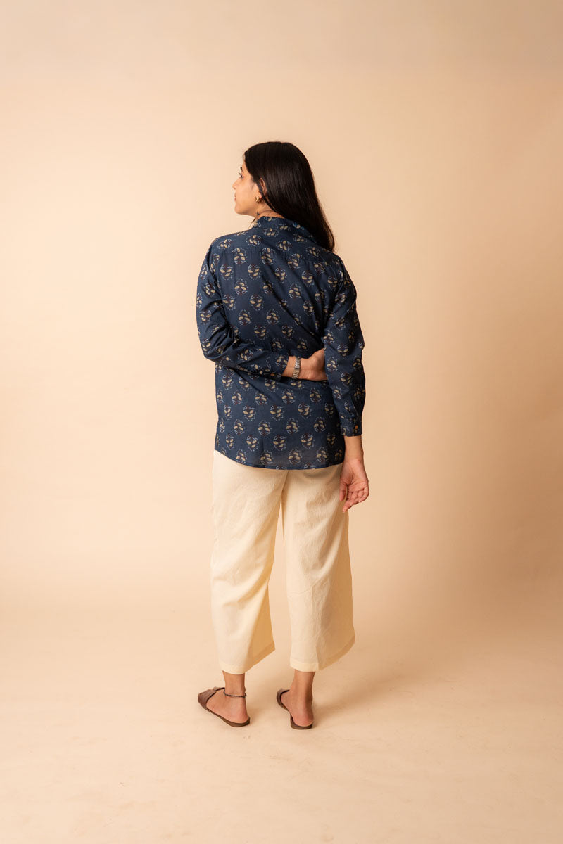 Navy Printed Cotton Shirt