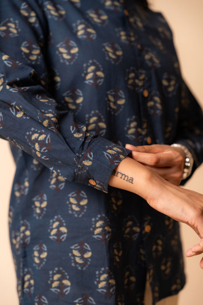 Navy Printed Cotton Shirt