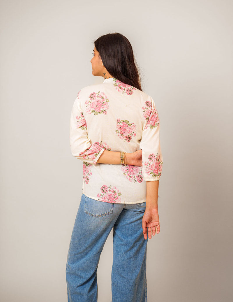Off-White Floral Cotton Top