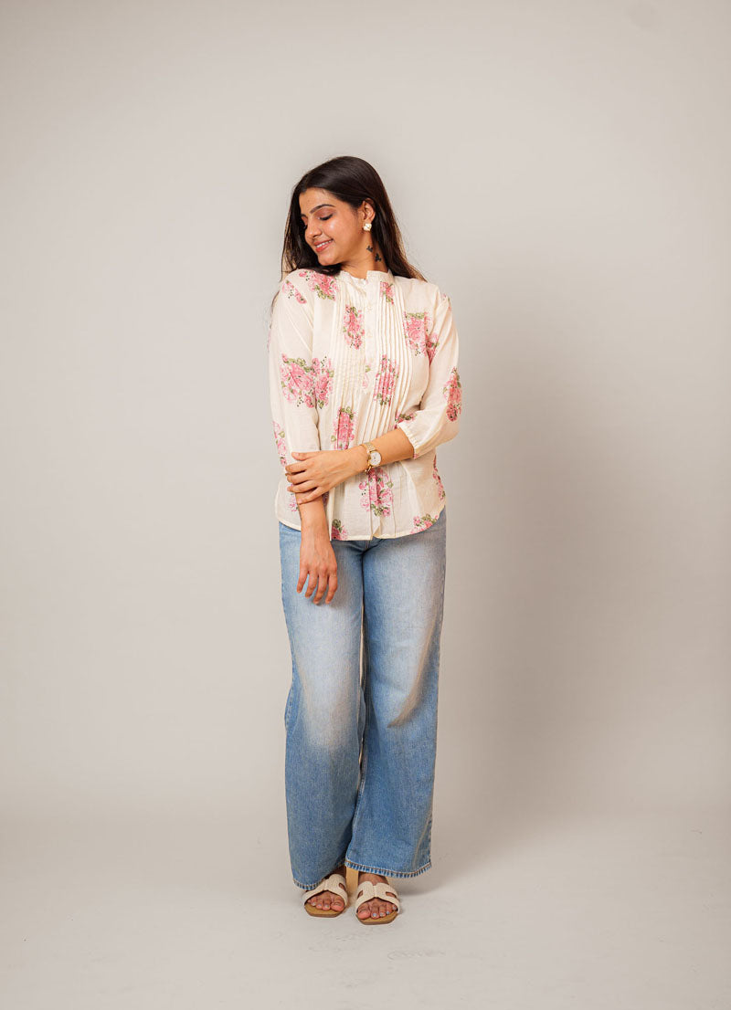 Off-White Floral Cotton Top
