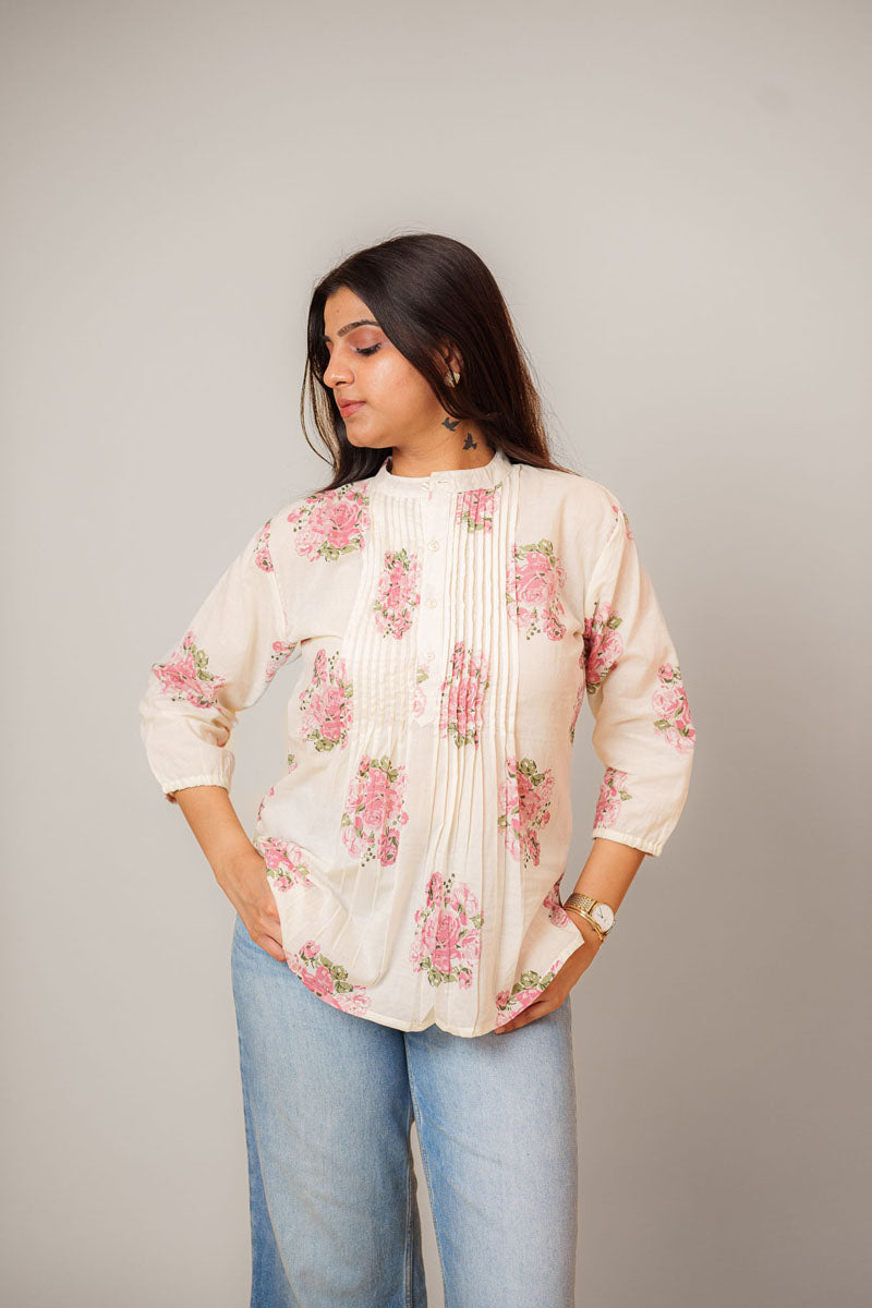 Off-White Floral Cotton Top