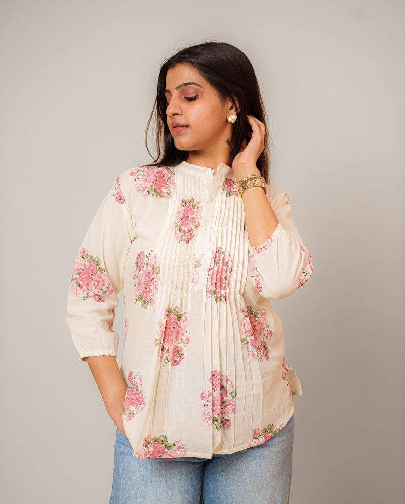 Off-White Floral Cotton Top