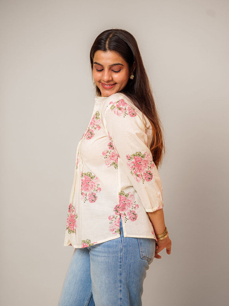 Off-White Floral Cotton Top