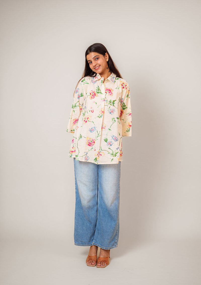 Off-White Floral Relaxed Shirt women's tunic in cotton with floral print