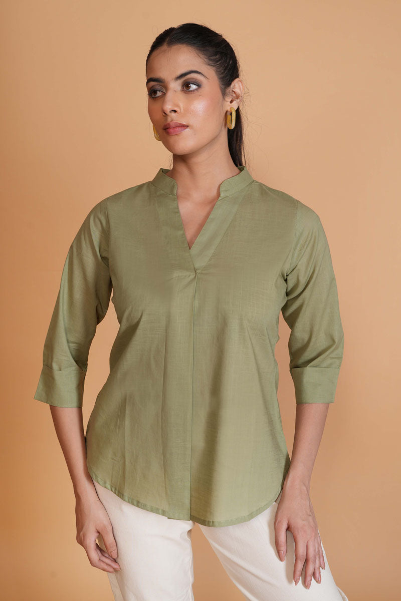Olive Cambric Mandarin Top