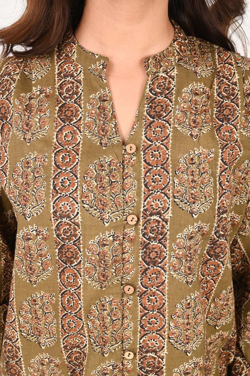 back view of Olive Printed Shirt available in sizes XS to 6XL, women's tunic