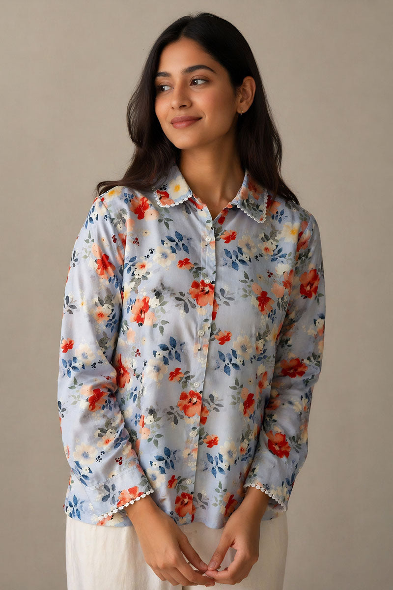 Pastel Blue Floral Shirt