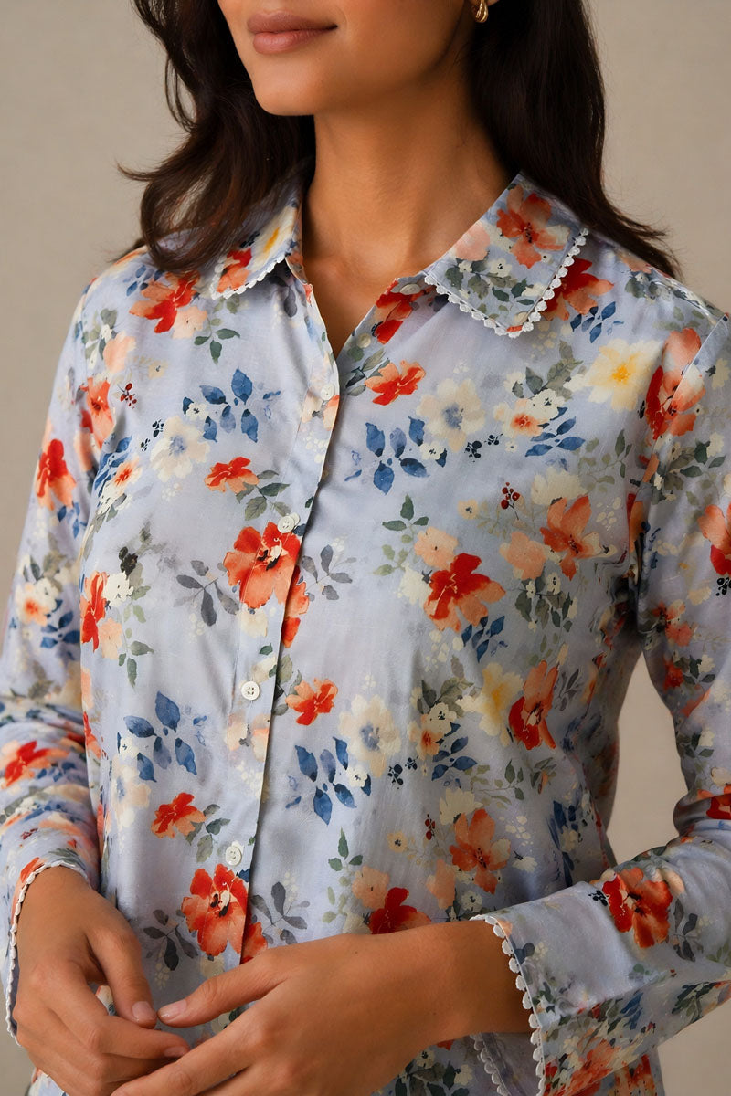 Buy Pastel Blue Floral Shirt online at SITU - women's shirt