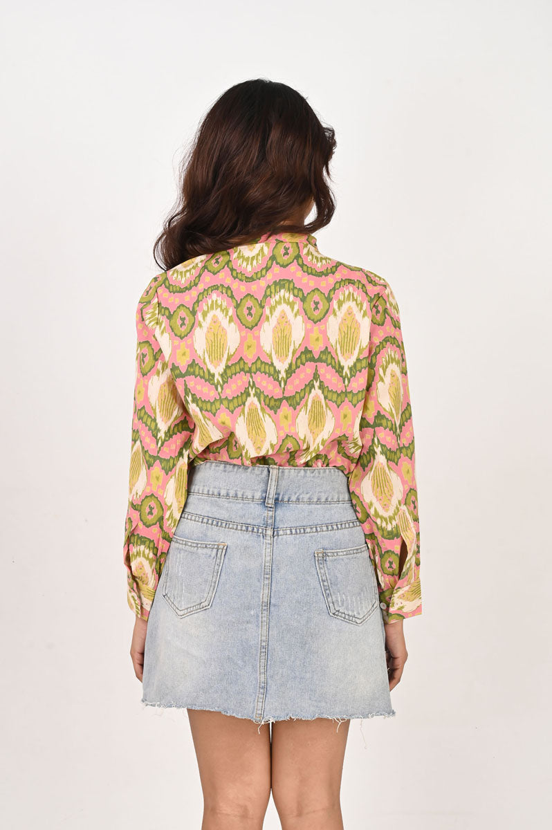 Buy Pink Ikat Neck Tie Shirt online at SITU - women's shirt