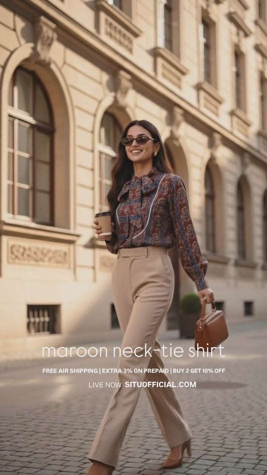 Maroon Printed Neck Tie Shirt