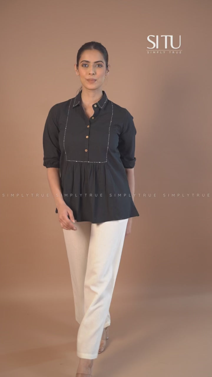 Black Flex Cotton A-Line Top.MOV