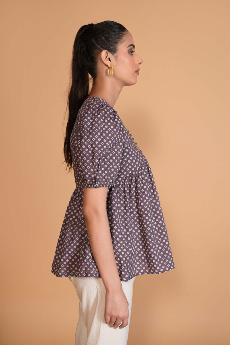 side profile of Purple Mauve Bandhini Tunic for office and workwear, women's tunic