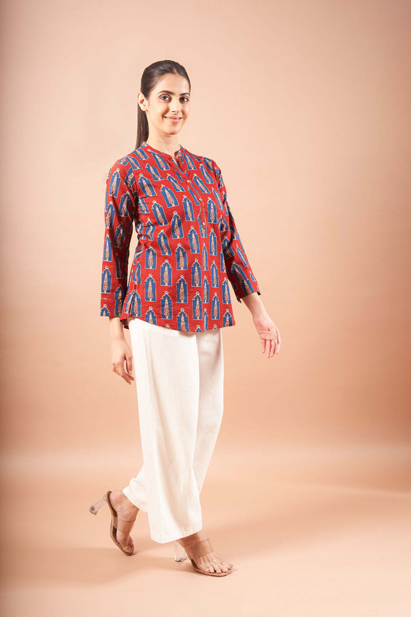 Red Ajrakh Tunic Top