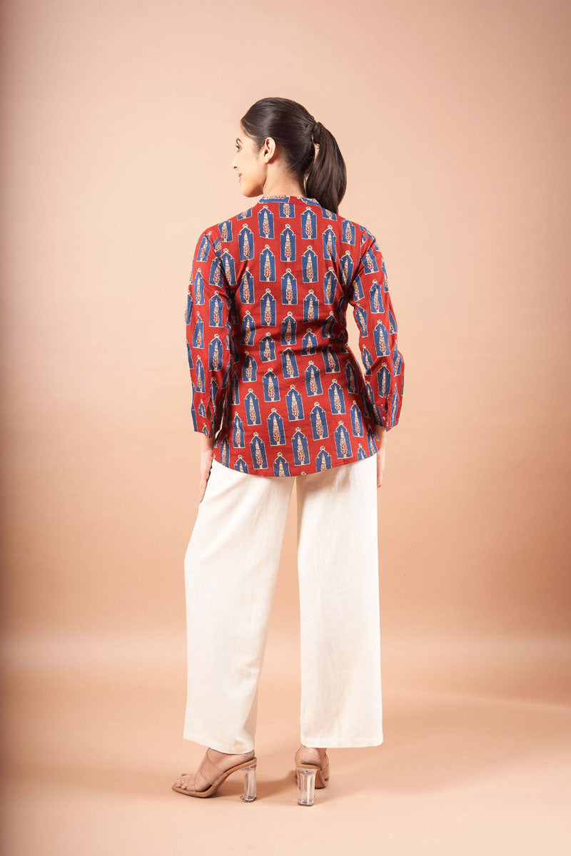 Red Ajrakh Tunic Top