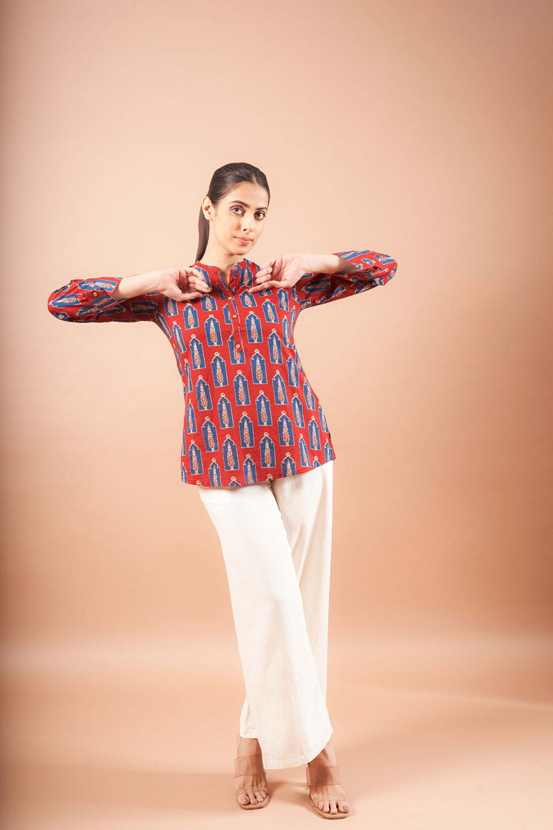Red Ajrakh Tunic Top