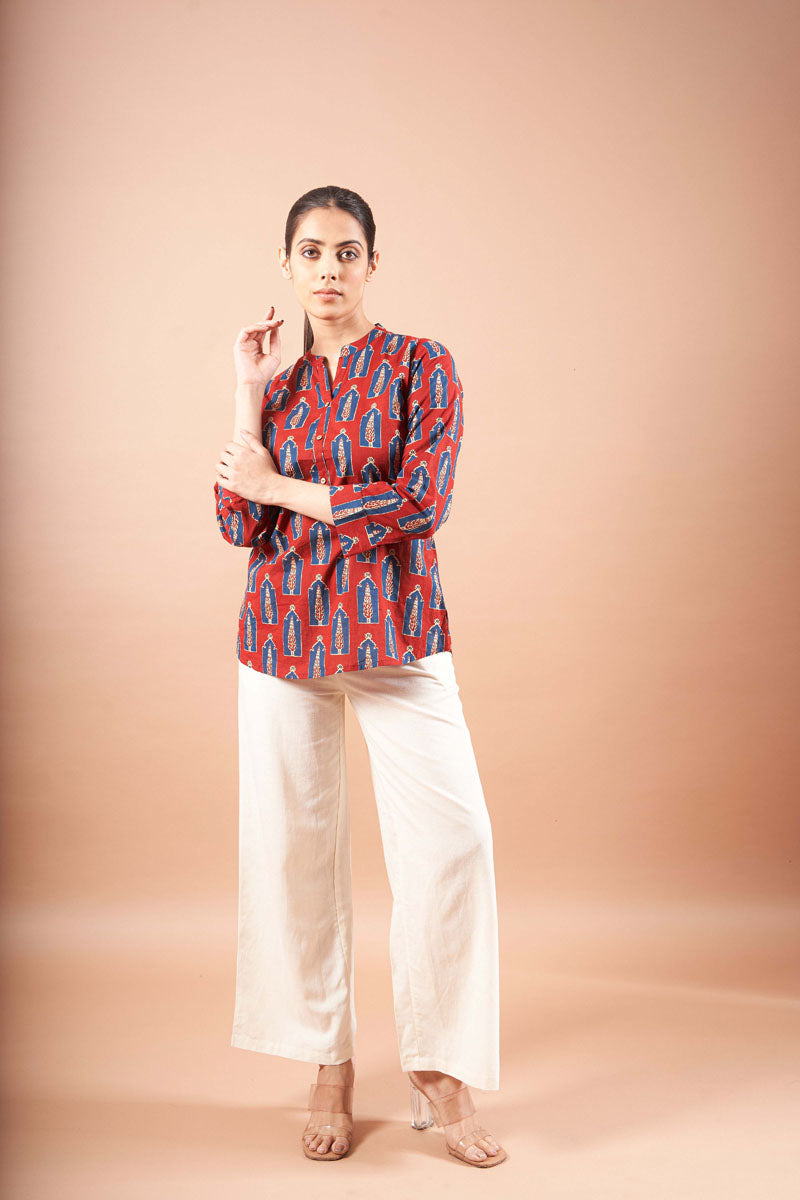 Red Ajrakh Tunic Top