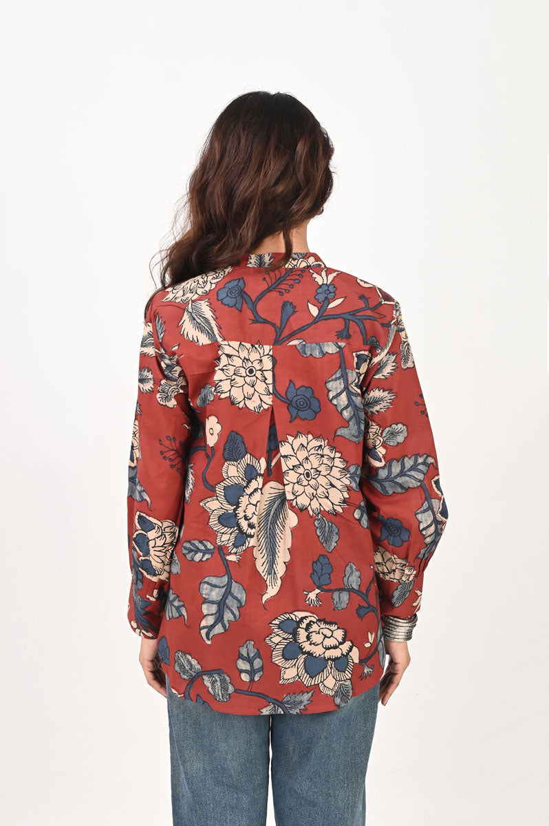 Buy Red Kalamkari Pleated Shirt online at SITU - women's shirt