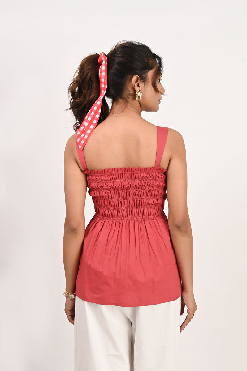Scarlet Poplin Smocked Top